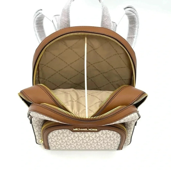 Michael Kors Jaycee Medium Zip Packet Backpack Vanilla/Brown - Picture 9 of 11
